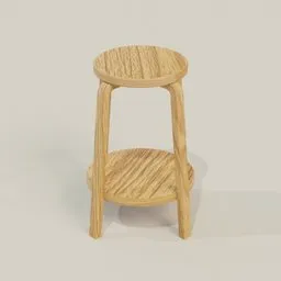 "Wooden Stool 3D model for Blender 3D - perfect for farms and garages as spare seating. Designed with small, manly curves by Ben Stahl in 2019. Close-up view on a white surface with 3D rim light."