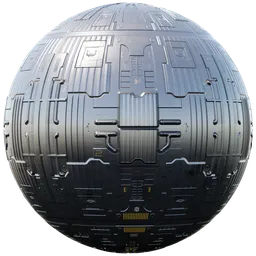 High-detail PBR material for 3D models, featuring technological panel design, suitable for futuristic environments.