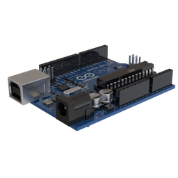 "High-quality 3D model of the industrial exterior computer board, Arduino Uno R3, rendered with Autodesk and Blender 3D software. Features a USB port and connector, making it perfect for any tech or electronics project. Stylized with a monochrome blue image, this 3D model is sure to impress."