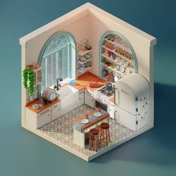 Isometric Kitchen Scene Cartoon