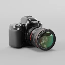 Highly detailed 3D model of Canon DSLR with zoom lens for Blender, perfect for photography simulations and renderings.