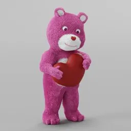 3D rigged teddy bear character with heart, optimized for animation in Blender, featuring clean topology and UVs.
