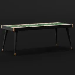 High-quality 3D modeled resin-wooden table with sleek black legs for Blender rendering.