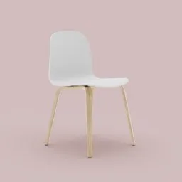 3D model of a modern white chair with wooden legs, designed for Blender SubD optimization.