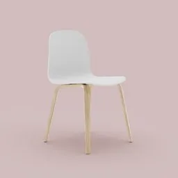 "Visu Chair by Muuto: 3D Model for Blender 3D - SubD Ready Chair Design with Wooden Legs and White Paled Skin, in Luminist Style"