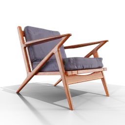 "Danish Z Lounge Chair 3D model for Blender 3D - Mid-Century Collection inspired by Hans Wegner's design. Made with a wooden frame and cushion, perfect addition for any living room. Pair it with the Danish Coffee Table for an added touch of vintage charm."