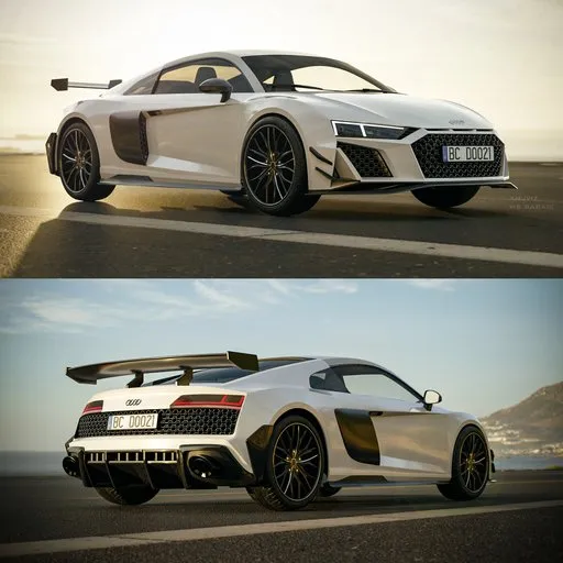 Detailed 3D model of Audi R8 with intricate design features, optimized for rendering in Blender 3D.