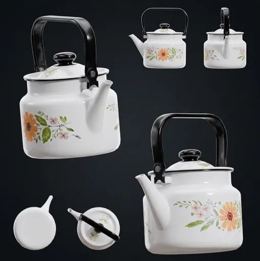 Vintage Enameled Floral Teapot