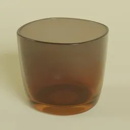 "Stylized Glass modeled in Blender 3D - Whiskey Glass container with brown glass and ornate design on a white surface, inspired by Hiroshi Nagai and Primrose Pitman's styles."