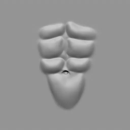 Detailed 3D sculpting brush imprint of male torso muscles for modeling in Blender.