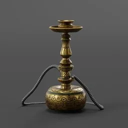 Highly detailed 3D model of an antique Shisha pipe, digital asset for Blender, intricately designed and textured.