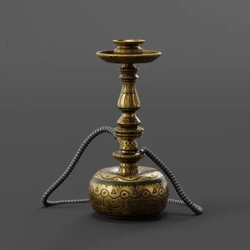 Highly detailed 3D model of an antique Shisha pipe, digital asset for Blender, intricately designed and textured.