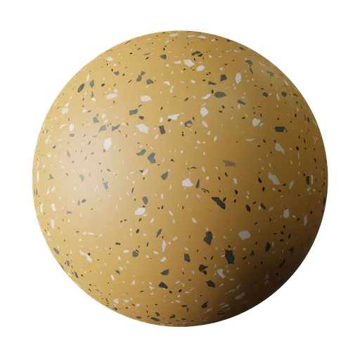 High-resolution yellow terrazzo PBR material for Blender 3D floor textures with speckled design.