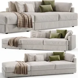 Highly detailed 3D Blender model of contemporary sofa with cushions, UV mapped, 677K polys, rendered in Cycles.