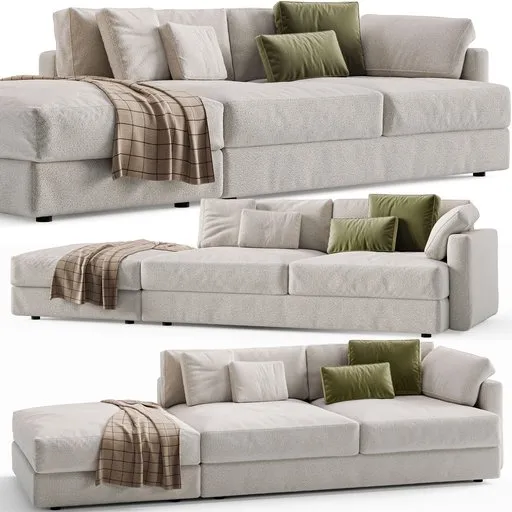 Highly detailed 3D Blender model of contemporary sofa with cushions, UV mapped, 677K polys, rendered in Cycles.