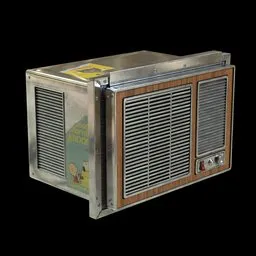 3D Blender model render of an outdoor window AC unit with realistic textures and details for CGI and animation.