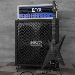 Detailed 3D guitar and amplifier rig model showcasing ENGL Savage and Vader Cabinets, ideal for Blender projects.