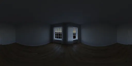 Dimly lit interior with two windows providing natural night lighting, ideal for 3D scene illumination.
