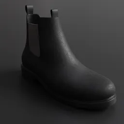 Realistic black leather Chelsea boot 3D model, optimized for Blender, with detailed textures and lighting.