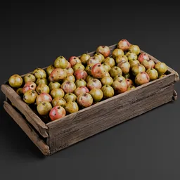 High-quality Blender 3D model featuring realistic fruit textures in a wooden crate, perfect for game assets and market renderings.