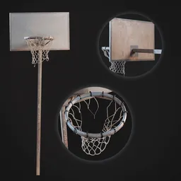 "3D model of an old basketball hoop with optimized geometry and 2K textures for faster loading speed, created using Blender 3D software. Perfect for extreme sports enthusiasts and game developers, with realistic textures based on photoscan and refinement."
