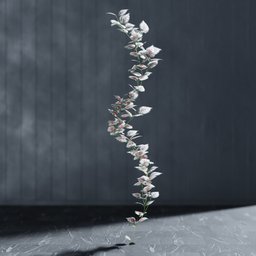 "Nature-inspired artificial garland 3D model for indoor decoration in Blender 3D. Customizable stem and high-quality rendering with Octane renderer. Created with Geometry Nodes using the Bagapie addon for optimal design control."