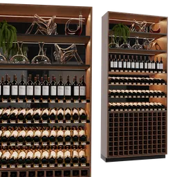 "Add a touch of sophistication to your restaurant or bar scene with this Wine Shelf 3D model in Blender. Featuring two shelves filled with wine bottles and a bicycle rack, it also includes Fibonacci volumetric lighting, a display case, and a seamless wood texture. Perfect for realistic renders and vineyard-themed projects."