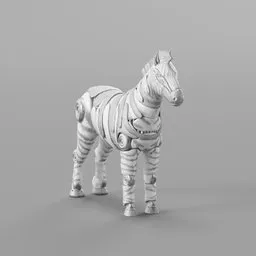 Detailed Blender 3D model of a mechanically-inspired, striped zebra, ideal for AI-themed projects.