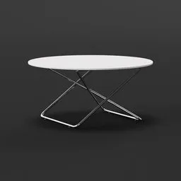 Modern white 3D coffee table with sleek metal base, rendered in Blender, perfect for interior design visualization.