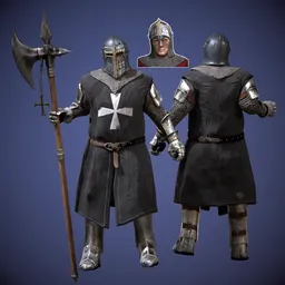 Teutonic Knight with Poleaxe Rigged