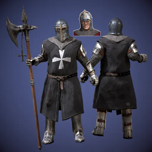 Teutonic Knight with Poleaxe Rigged