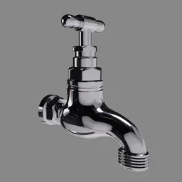 Detailed 3D model of a vintage chrome faucet, ideal asset for bathroom scenes in Blender.