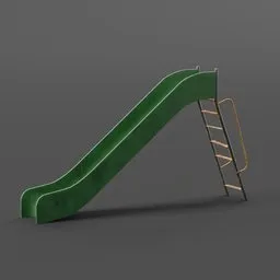 "Rustic green slide with a ladder and missing steps, perfect for playground 3D models in Blender. Modeled with metallic skin by Mac Conner in 2019."