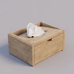 Realistic wooden napkin box 3D model with textured surface, designed for Blender rendering, ideal for interior scenes.