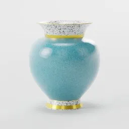Detailed 3D model of a textured ceramic vase with golden accents, ideal for Blender rendering.