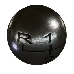 High-resolution PBR material for 3D modeling software featuring a realistic gear shift design with metallic effects and engraved labels.