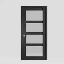 Modern 3D-rendered black door with glass panels for Blender modeling and animation.