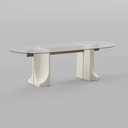 Glass and Travertine Dining Table