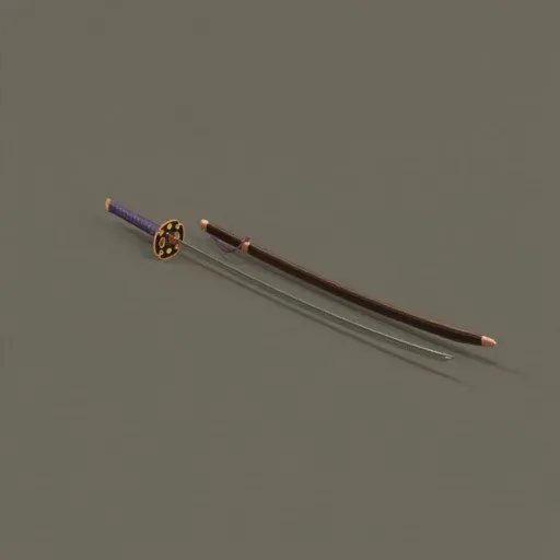 Highly detailed Blender 3D model of a Japanese katana with intricate hilt design and sharp blade.