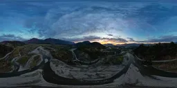 Aerial River Mountain Landscape Sunset