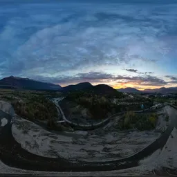 Aerial River Mountain Landscape Sunset