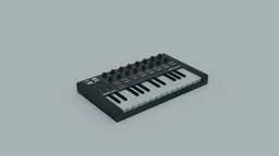 Detailed 3D rendering of a midi keyboard with drum pads for Blender software.