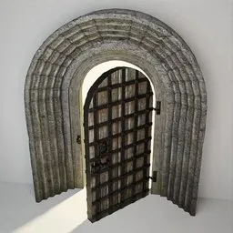 3D Blender model of a medieval Norman-style door with PBR textures, ideal for historical scenes.