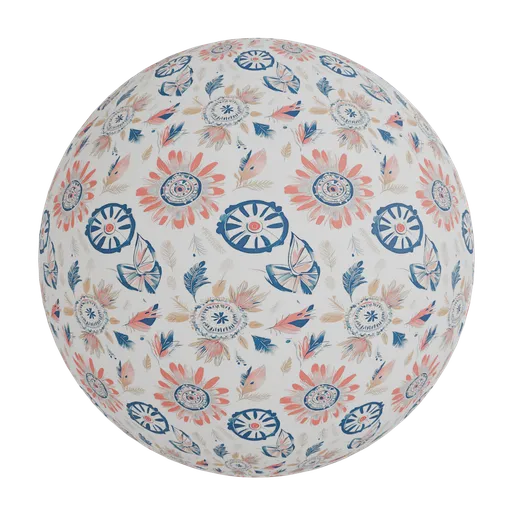 Folk style floral wallpaper