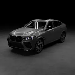 Highly detailed BMW X6M G06 3D model on dark background, showcasing design accuracy and texture quality for Blender rendering.
