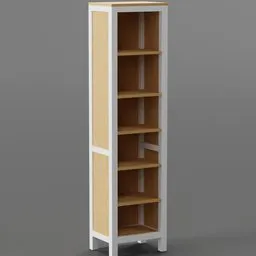 "Highly detailed Blender 3D model of a modern wooden bookshelf with empty shelves"