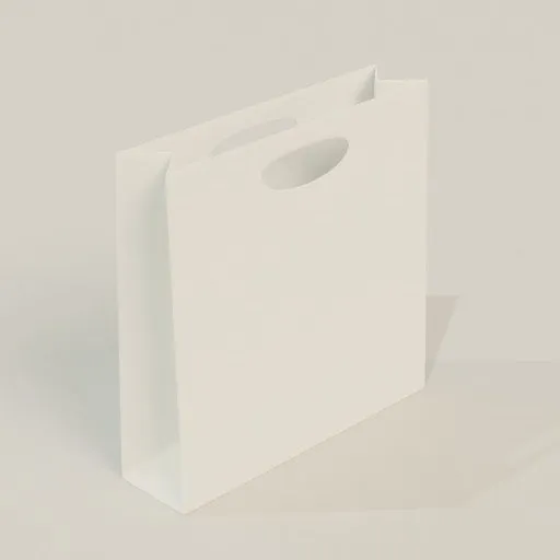 Realistic 3D model of a white paper shopping bag, detailed and suitable for Blender rendering.