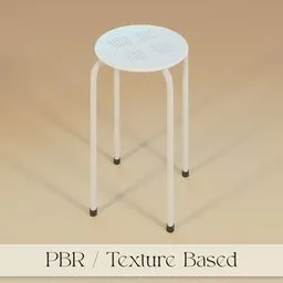 "Metal bar chair for Blender 3D: Simple and stylish white stool with perforated top. Clean topology, PBR texture, and high particle count for realistic rendering in furniture design. Activate AO for enhanced hole visibility."