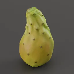"High-quality 3D model of a Prickly Pear with 8k textures, created in Blender 3D. This realistic model features a patchy cactus texture, brown stem, and green fruit inspired by Lucian Freud and Pedro Álvarez Castelló. Perfect for fruit/vegetable-themed projects or still life renders."