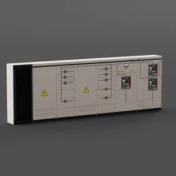Detailed 3D model of an electrical power control panel, ideal for Blender 3D industrial scene rendering.